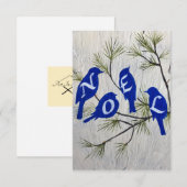 Remerciements Carte de Noël "NOEL" avec Oiseaux bleus  (Devant / Derrière)