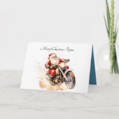 Remerciements Carte de Noël père Noël Riding Motorbike (Devant)
