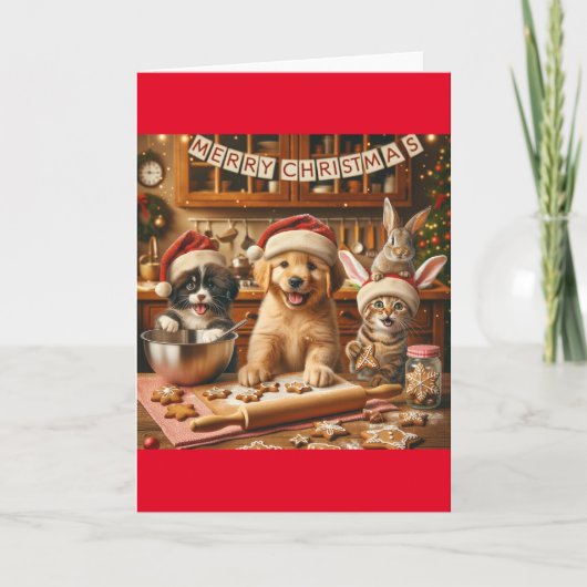 Remerciements Carte de Noël pliée avec chien, chat, lapin #4 (Devant)