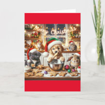 Carte de Noël pliée avec chien, chat, lapin #6