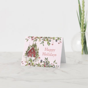 Remerciements Carte de Noël rose Folithe d'hiver et Berries