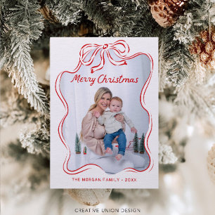 Remerciements Carte de Noël Rustique Main Tirée Rouge Bow photo