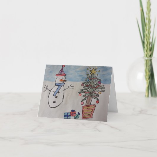 Remerciements Carte de Noël Snowman & Tree (Devant)