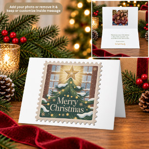 Remerciements Carte de Noël Timbre Postal Sapin de Noël & Étoile