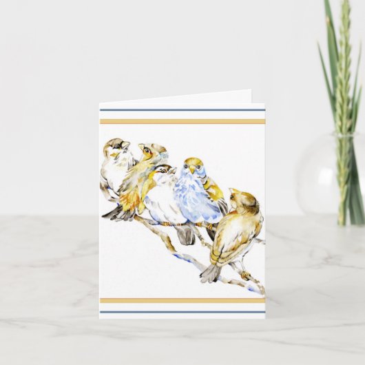 Remerciements Carte de note d'aquarelle cinq oiseaux Vertical (Devant)