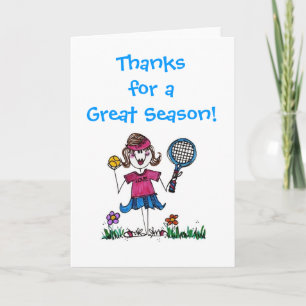 Remerciements Carte de note de fille de tennis de bâton avec