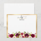 Remerciements Carte de note de Monogramme floral de Bourgogne (Devant / Derrière)