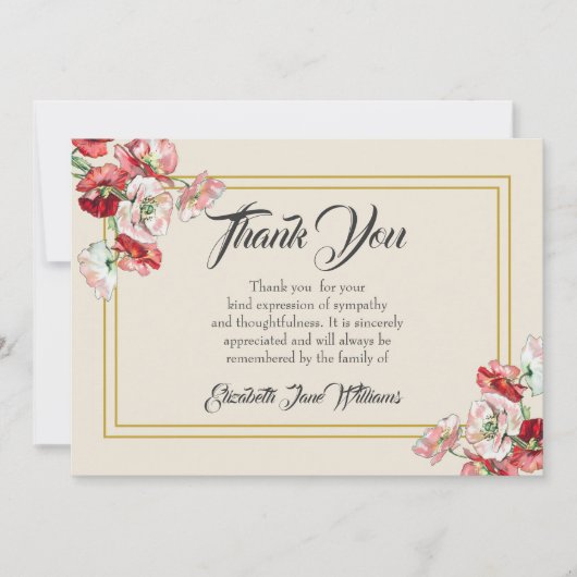 Remerciements Carte de note de remerciement funéraire| Poppies (Devant)
