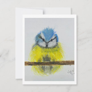 Remerciements Carte de note d'oiseau bleu jaune Art original