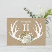 Remerciements Carte de note Monogram pour Antlers Papier Kraft (Debout devant)