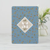 Remerciements Carte de note Monogramme Feuille Dusty Blue Rustic (Debout devant)