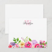 Remerciements Carte de note Monogramme rose vif violet rose (Devant / Derrière)