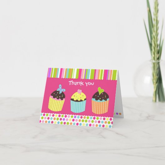 Remerciements Carte de note pliée par petit gâteau mignon doux (Devant)