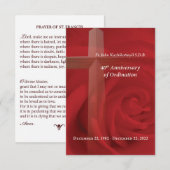 Remerciements Carte de prière Rose du 40e anniversaire devant (Devant / Derrière)