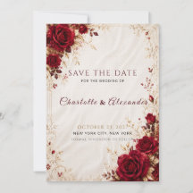 Carte de rappel de mariage Florale Rouge Bourgogne