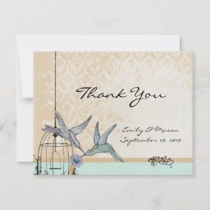 Remerciements Carte de réception de mariage à cage à oiseaux vin