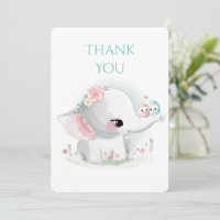 Carte de remerciement à l'aquarelle pastel éléphan