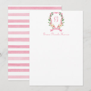 Remerciements Carte de remerciement à monogramme floral rose