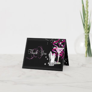 Remerciements Carte de remerciement à paillettes rose et noir
