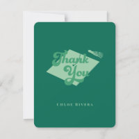 Carte de remerciement à pompon vert émeraude