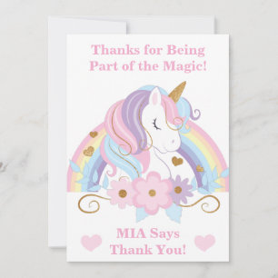 Remerciements Carte de remerciement anniversaire licorne arc-en-