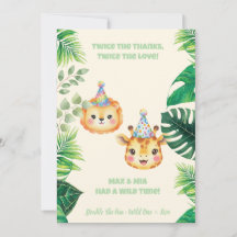Carte de remerciement anniversaire Twins Safari mo