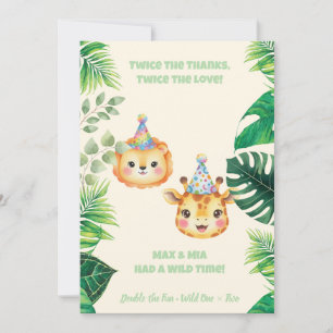 Remerciements Carte de remerciement anniversaire Twins Safari mo
