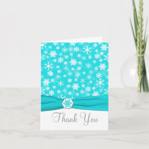 Remerciements Carte de remerciement Aqua, Blanche, Flocons de Ne
