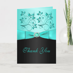 Remerciements Carte de remerciement Aqua et Black Floral II