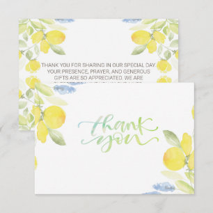 Remerciements Carte de remerciement aux citrons à l'aquarelle