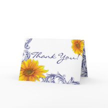 Carte de remerciement aux tournesols jaunes et ble