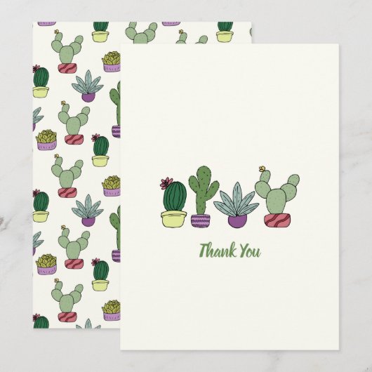 Remerciements Carte de remerciement avec cactus mignon en pot (Devant / Derrière)