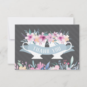 Remerciements Carte de remerciement avec tasse de thé et fleurs