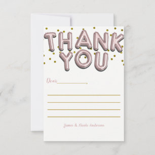 Remerciements Carte de Remerciement Ballons Rose Gold Confettis