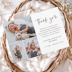 Remerciements Carte de remerciement bébé simple 3 photos