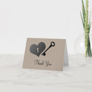 Remerciements Carte de remerciement Beige Heart Lock and Key