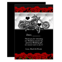 Carte de remerciement Biker Motorcycle & Roses rou