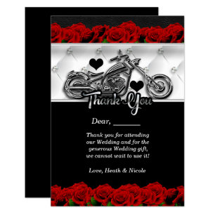 Remerciements Carte de remerciement Biker Motorcycle & Roses rou