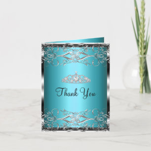 Remerciements Carte de remerciement Blue Silver Damask & Tiara S