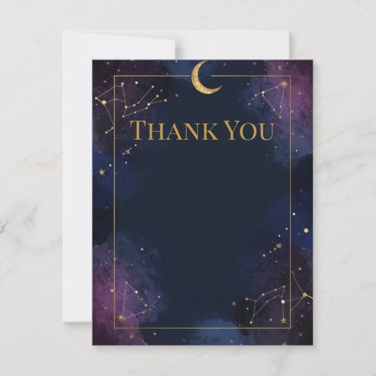 Remerciements Carte de remerciement céleste foncé | Étoiles doré (Devant)