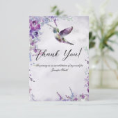 Remerciements Carte de remerciement colibri Orchidées violettes (Debout devant)