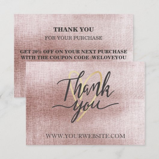 Remerciements Carte de Remerciement d'Affaires Rose Gold (Devant / Derrière)