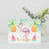 Remerciements Carte de remerciement d'anniversaire au flamant ro (Debout devant)