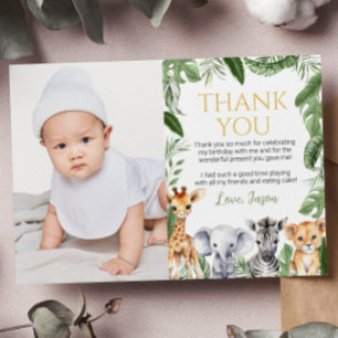 Remerciements Carte de remerciement d'anniversaire avec animaux