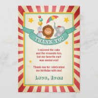 Carte de remerciement d'anniversaire cirque Carnav