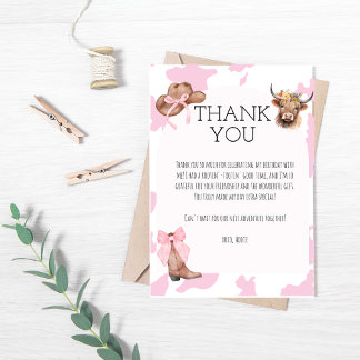 Remerciements Carte de remerciement d'anniversaire Cowgirl pour