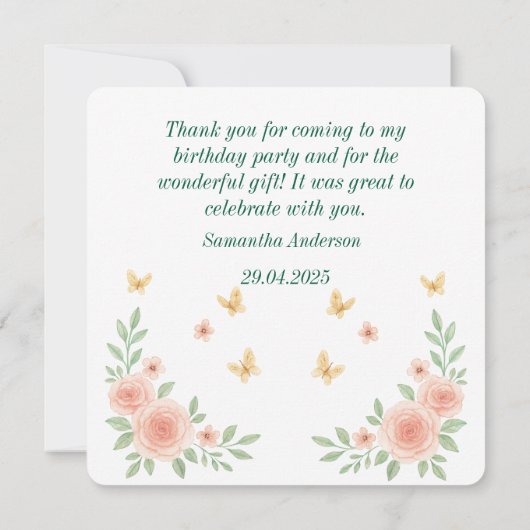 Remerciements Carte de remerciement d'anniversaire de ballerine  (Dos)