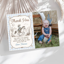 Carte de remerciement d'anniversaire de cow-boy de