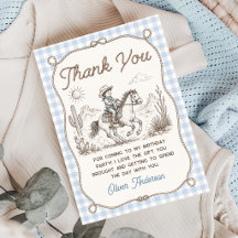 Carte de remerciement d'anniversaire de cow-boy de