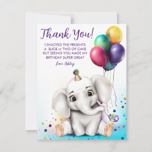 Remerciements Carte de remerciement d'anniversaire éléphant mign
